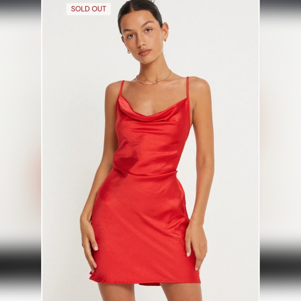 Motel Rocks Paiva Slip Dress in Satin Red - Medium
